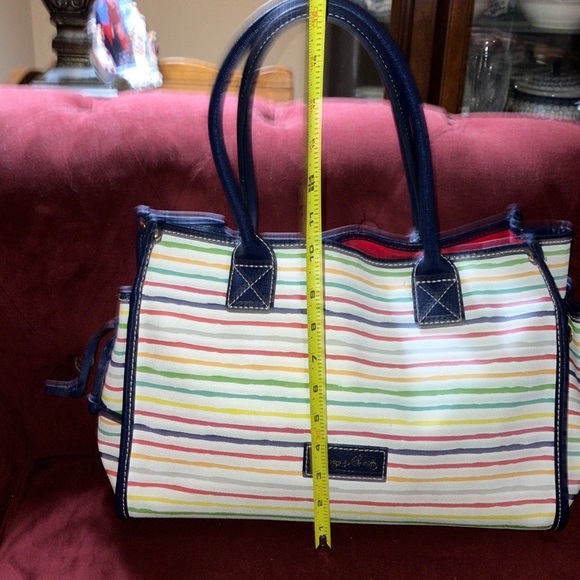 Dooney & Bourke Watercolor Stripe  navy blue and multi color tote - Picture 12 of 14